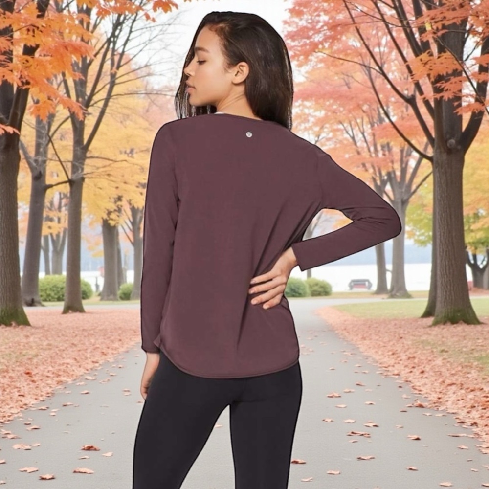 Lululemon Full Freedom Long Sleeve in Black Cherry Sz 10 - Picture 3 of 10